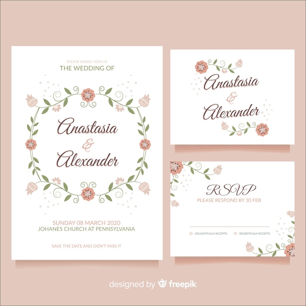 Flat design of wedding stationery template