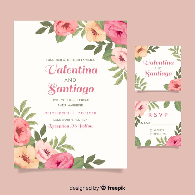 Flat design of wedding stationery template