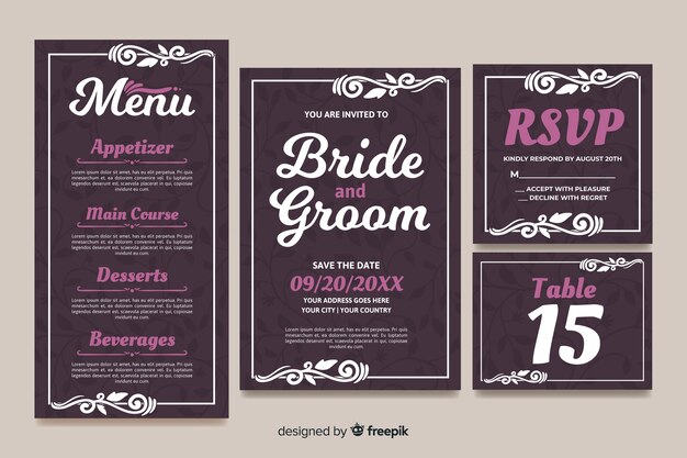 Flat design of wedding stationery template