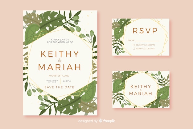 Flat design of wedding stationery template