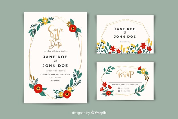 Flat design of wedding stationery template