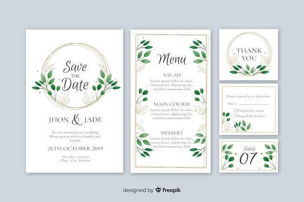 Flat design of wedding stationery template