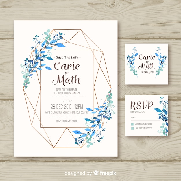 Flat design of wedding stationery template