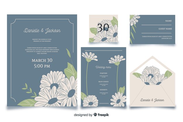 Flat design of wedding stationery template