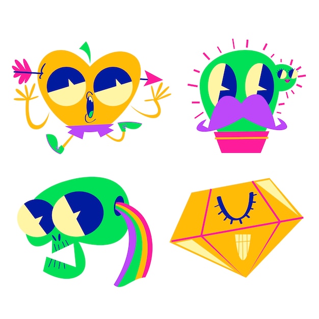 Flat design of weird creature stickers