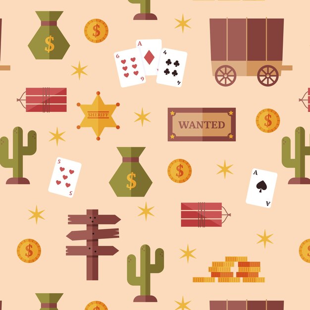 Flat design western seamless pattern