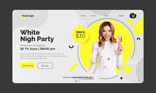 Flat design white party landing page