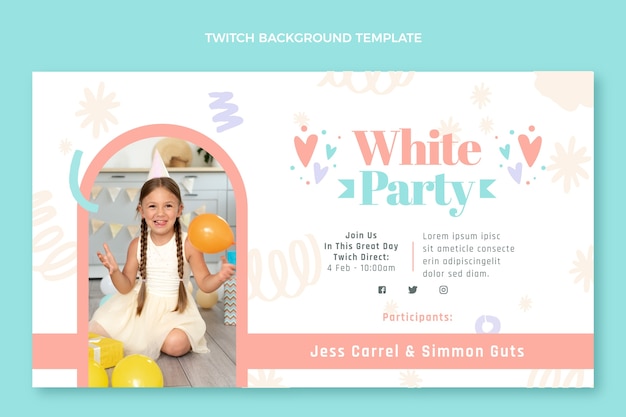 Flat design white party twitch background