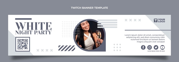 Flat design white party twitch banner