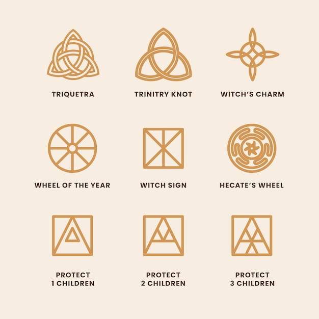 Free vector flat design wiccan symbol set