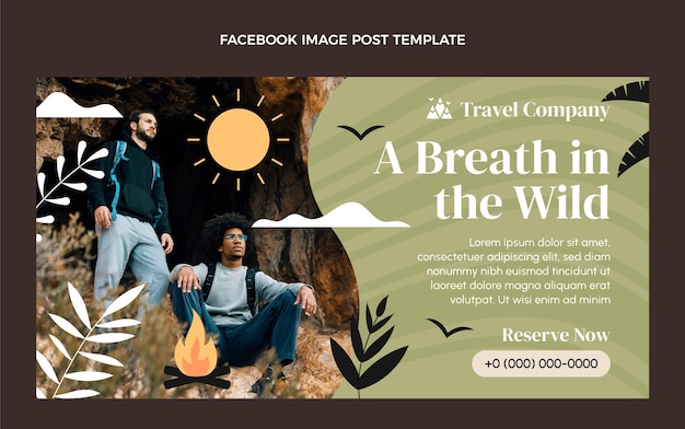 Flat design wilderness travel facebook post