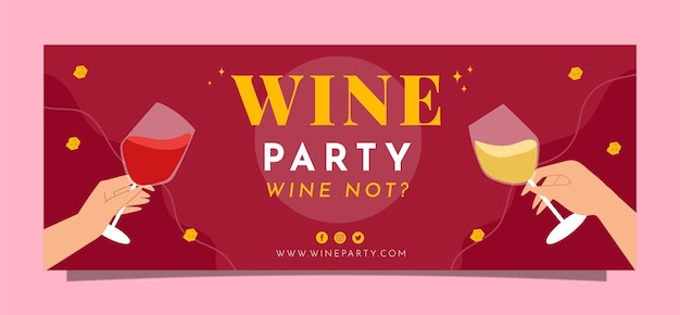 Flat design wine party facebook cover template