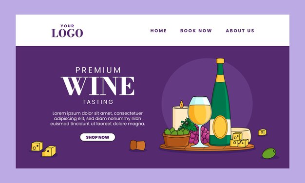 Flat design wine party landing page