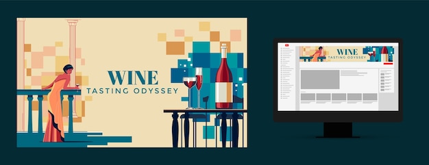 Flat design wine party youtube channel art template