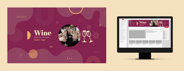 Flat design wine party youtube channel art