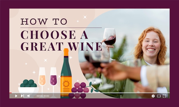 Free Vector flat design wine party youtube thumbnail