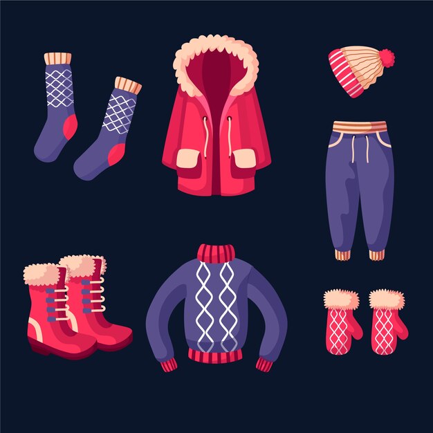 Flat design winter clothes and essentials