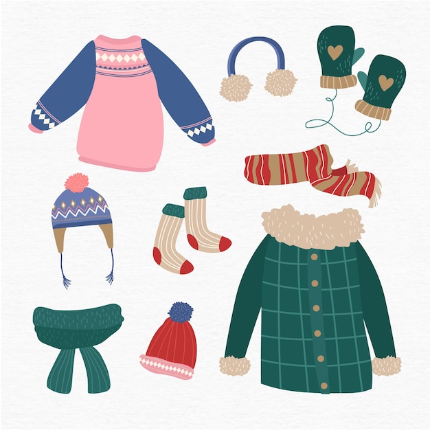 Free Vector flat design winter clothes and essentials