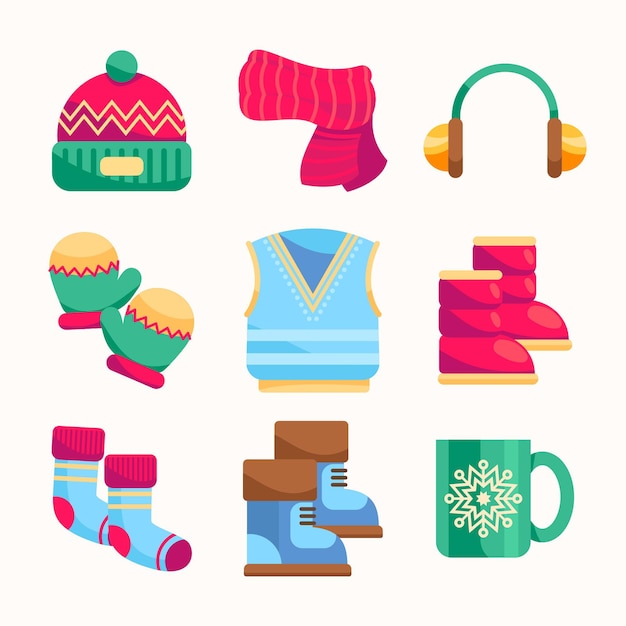 Flat design winter clothes and essentials