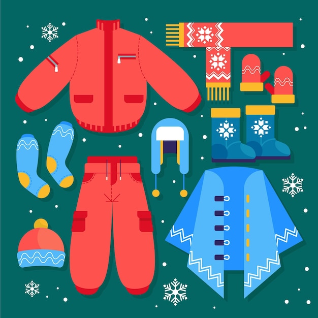 Free Vector flat design winter clothes and essentials