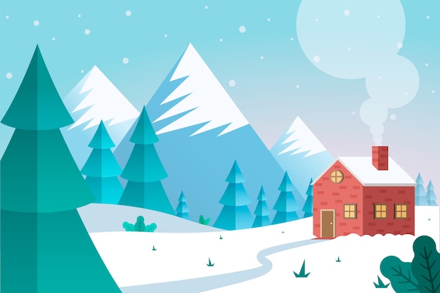 Flat design winter landscape concept