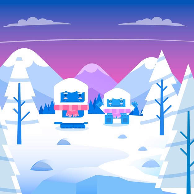 Flat design winter landscape concept