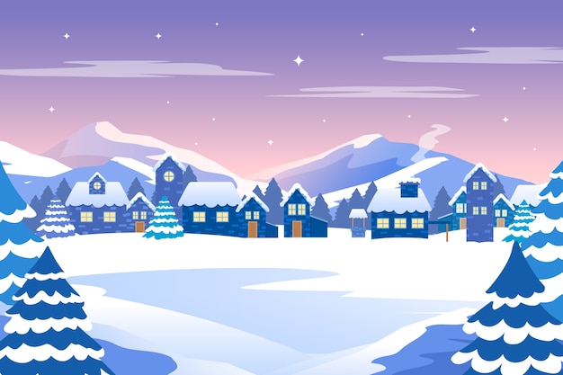 Flat design winter landscape concept