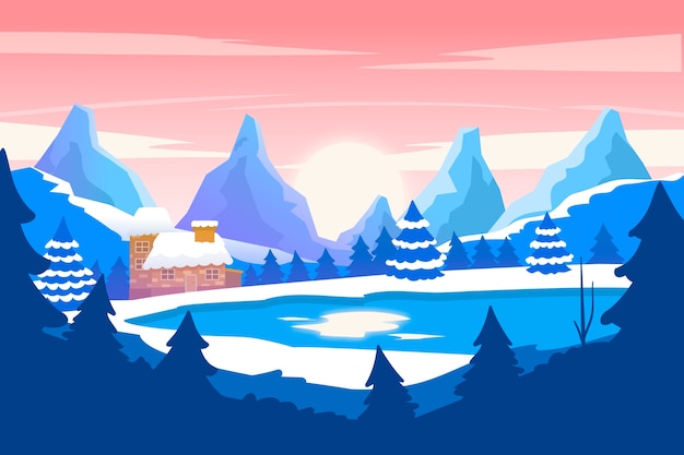 Free Vector flat design winter landscape concept