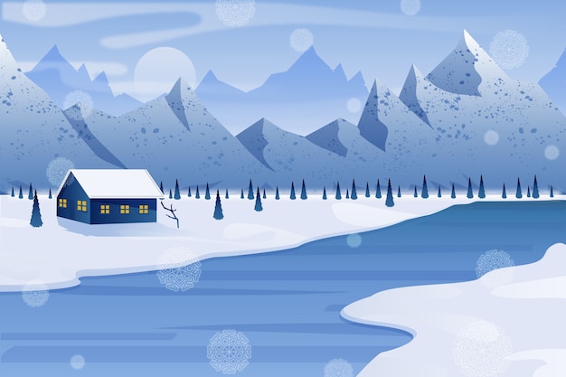 Flat design winter landscape concept