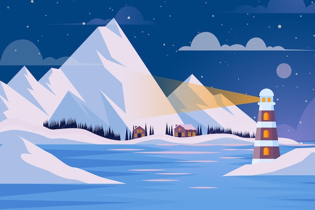 Flat design winter landscape