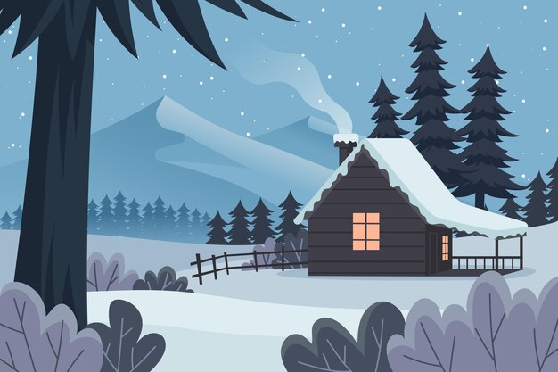 Flat design winter landscape