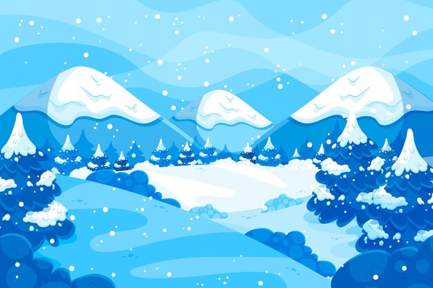 Flat design winter landscape