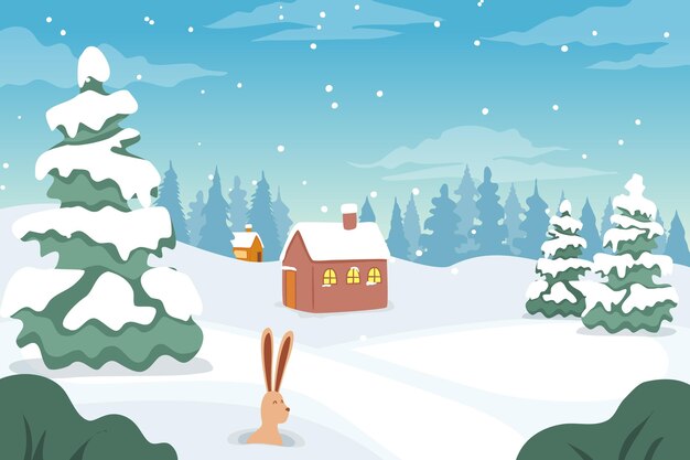 Flat design winter landscape