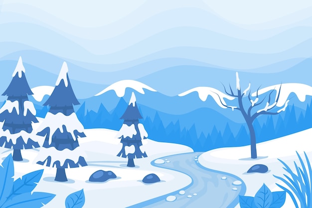 Flat design winter landscape