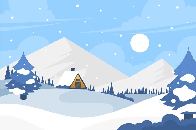 Flat design winter town landscape wallpaper