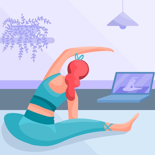 Flat design woman doing yoga