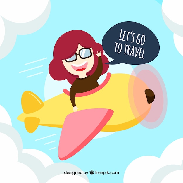 Free Vector flat design woman travelling by plane background