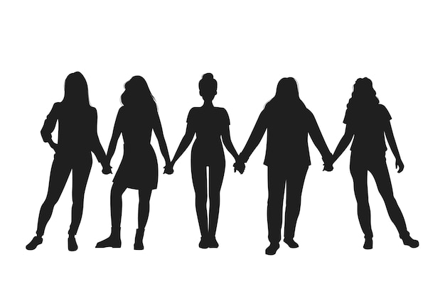 Flat design women holding hands silhouette