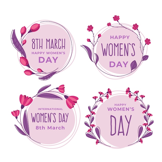 Flat design womens day badge collection