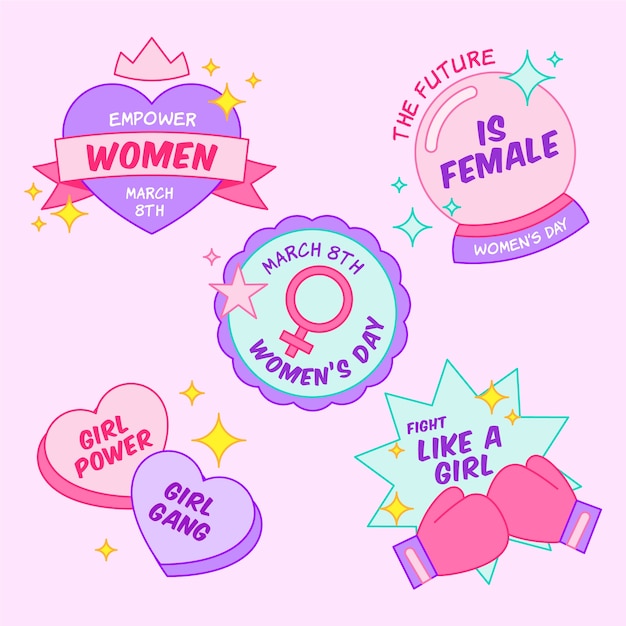 Flat design womens day badge collection