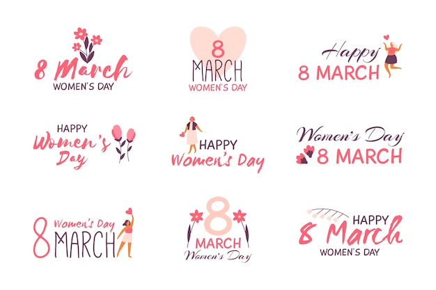 Flat design womens day badge collection