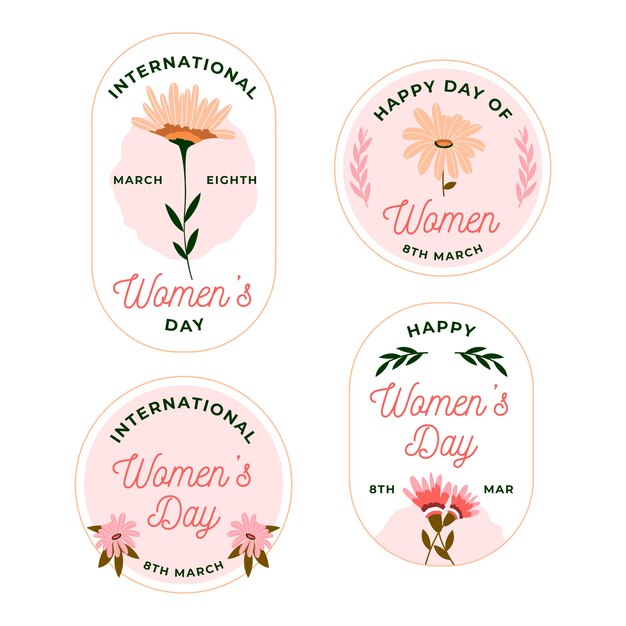 Flat design womens day label collection theme