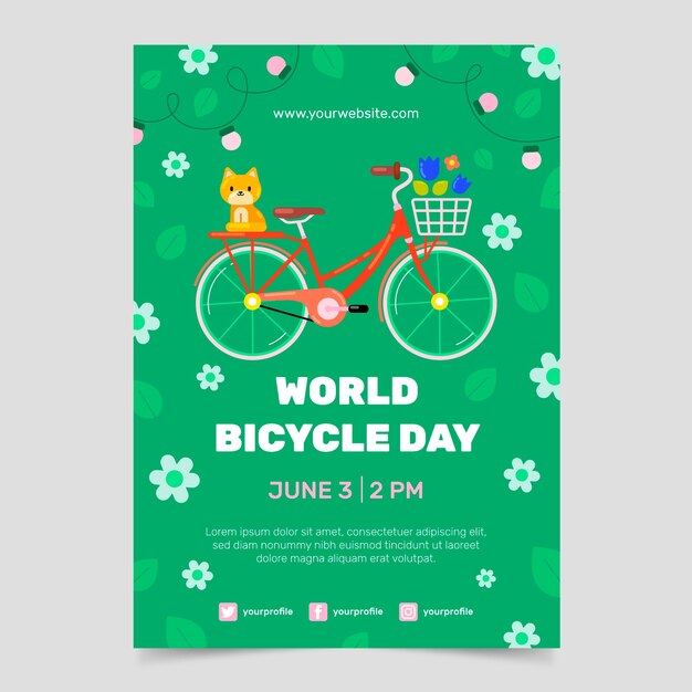 Flat design world bicycle day poster design