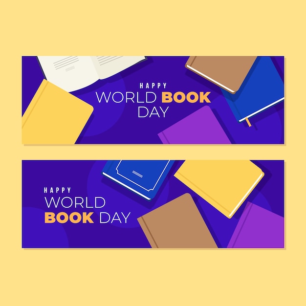 Flat design world book day banners concept