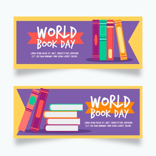 Flat design world book day banners