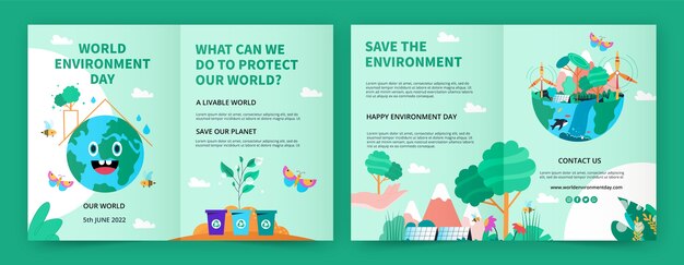 Flat design world environment day brochure template