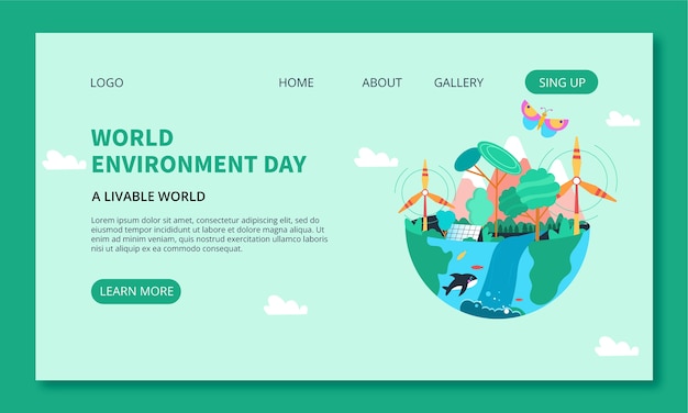 Flat design world environment day landing page