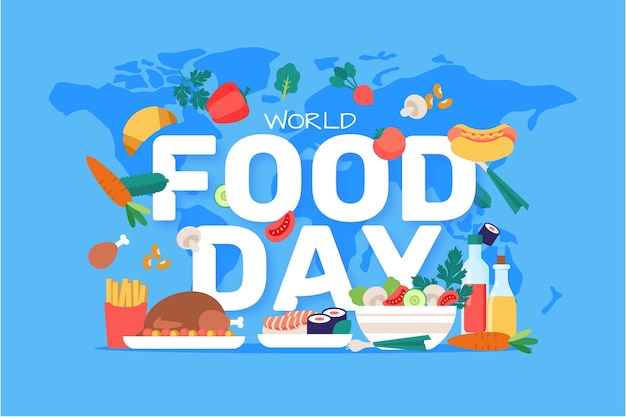 Flat design world food day background with world map