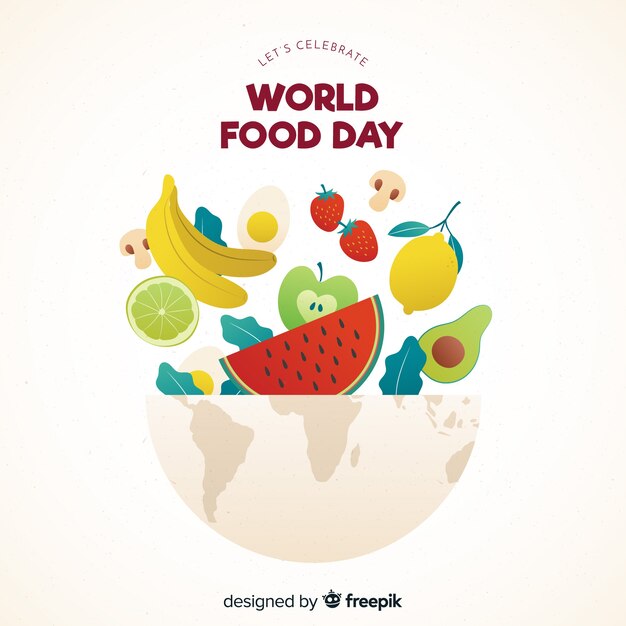 Flat design world food day with aliments in bowl