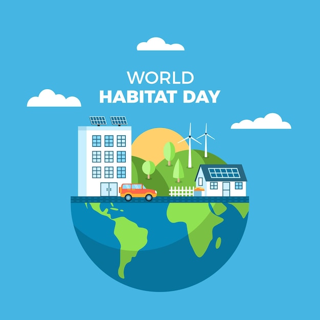 Flat design world habitat day concept